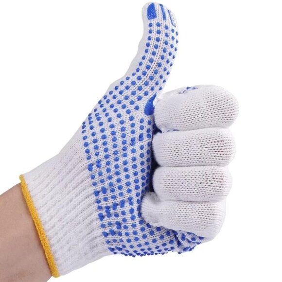 PAKNADA Cotton Work Gloves 12Pairs Blue PVC Dots Reusable Anti-Slip Durable Grip - Picture 5 of 7